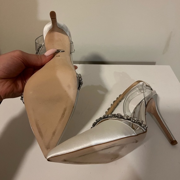 Never worn, white satin with PVC ankle strap and jewel strap - Picture 3 of 5